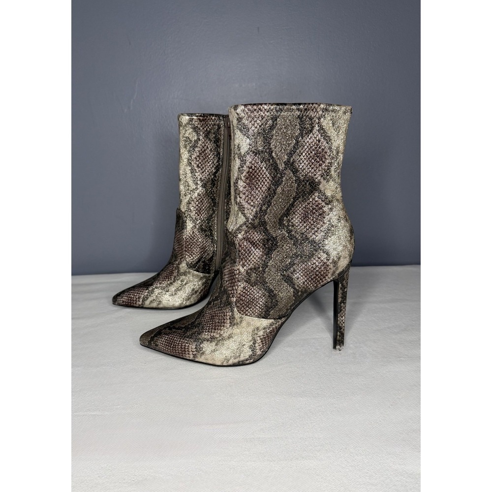 Nine West Boots Womens 9.5 Metallic Snake Print Ankle Booties Stiletto Heel Zip